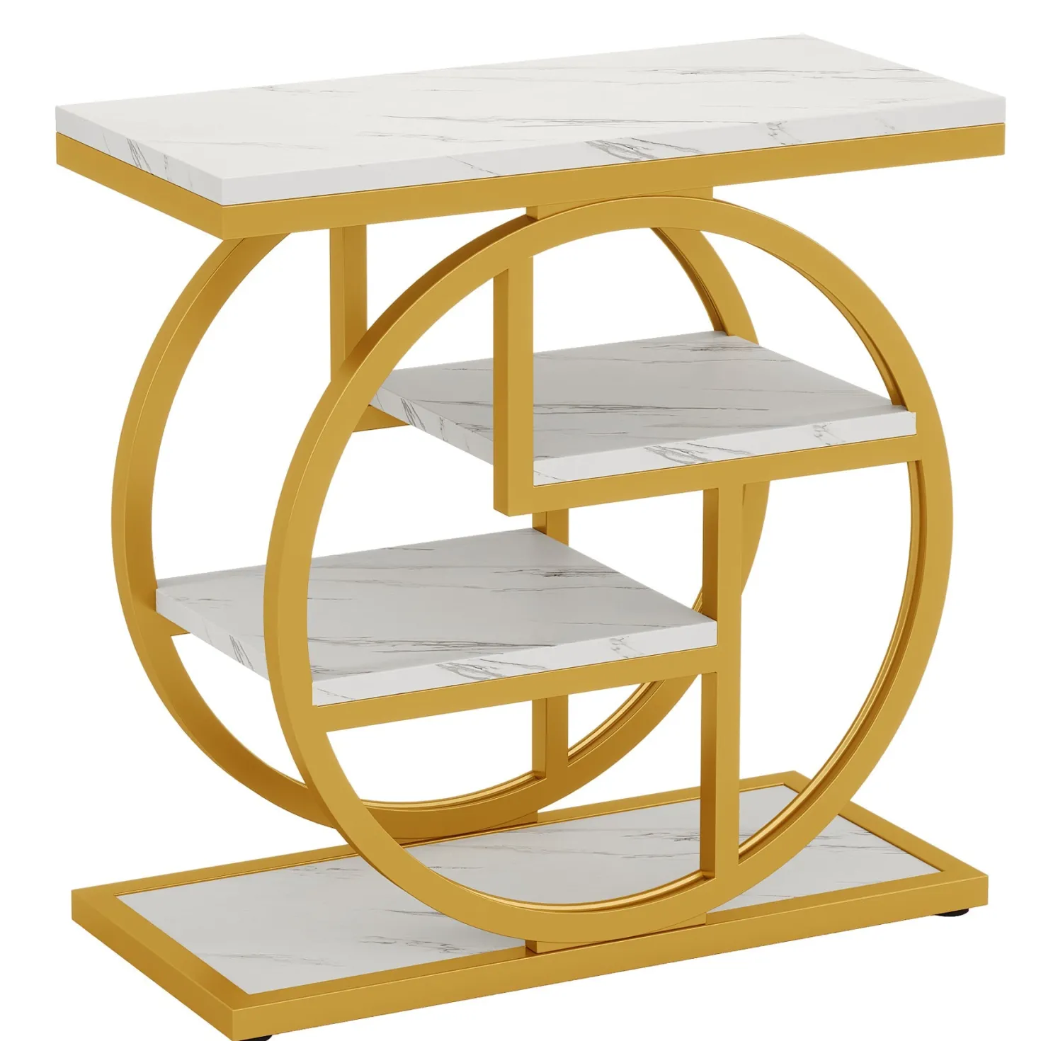4-Tier End Table, Industrial Side Table with Storage Shelves for Living Room, Bedroom