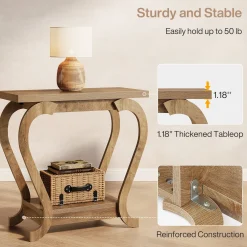 2-Tier End Table, Narrow Accent Side Table with with Storage Shelves