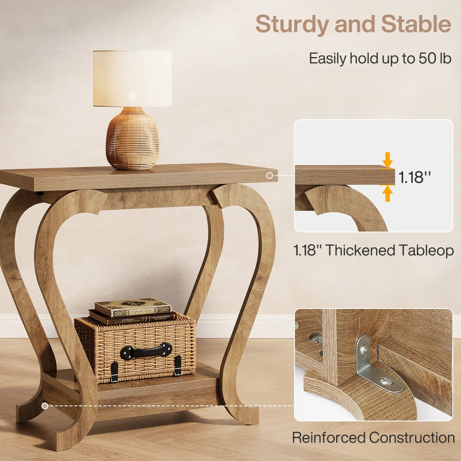 2-Tier End Table, Narrow Accent Side Table with with Storage Shelves