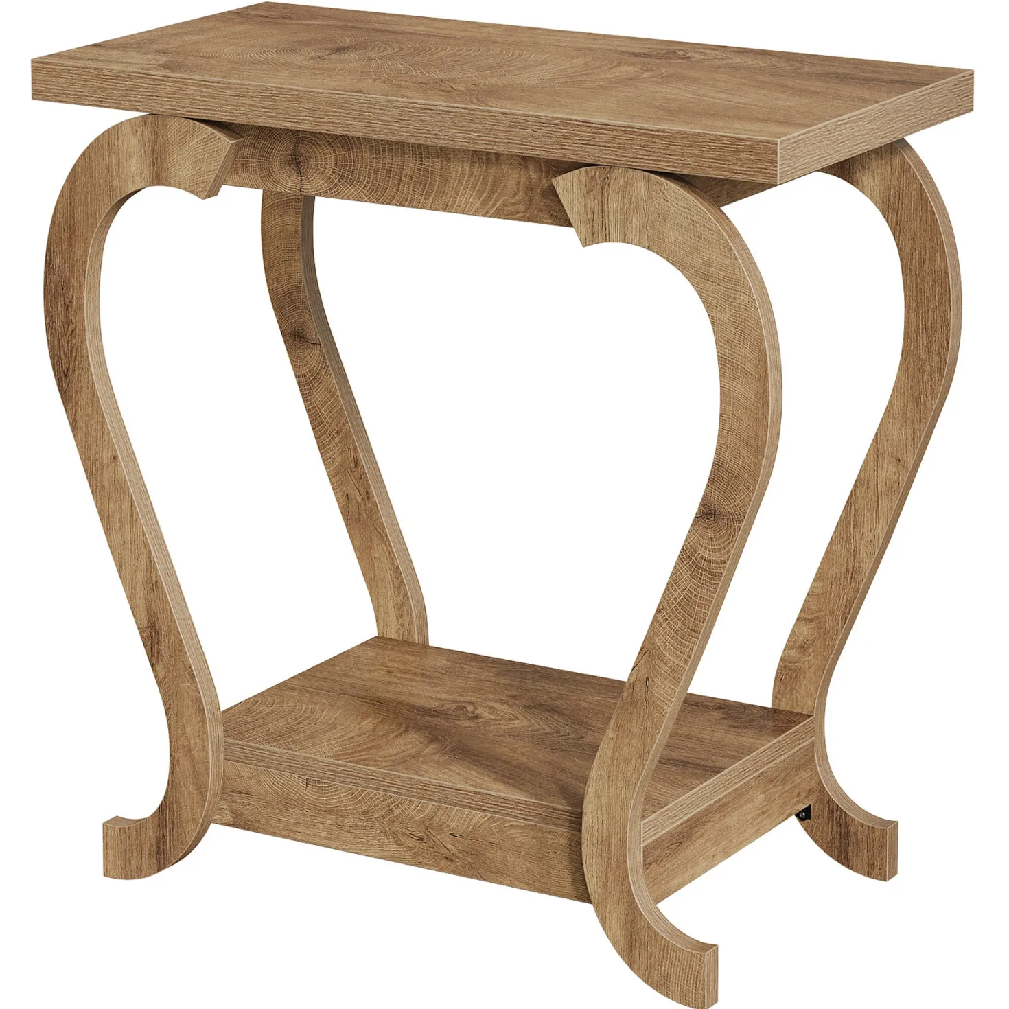 2-Tier End Table, Narrow Accent Side Table with with Storage Shelves