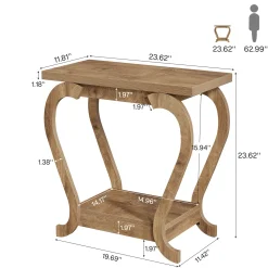 2-Tier End Table, Narrow Accent Side Table with with Storage Shelves