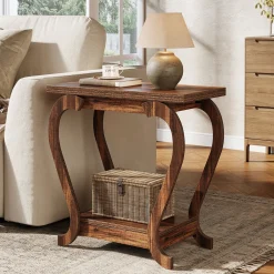 2-Tier End Table, Narrow Accent Side Table with with Storage Shelves