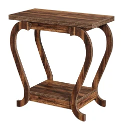 2-Tier End Table, Narrow Accent Side Table with with Storage Shelves