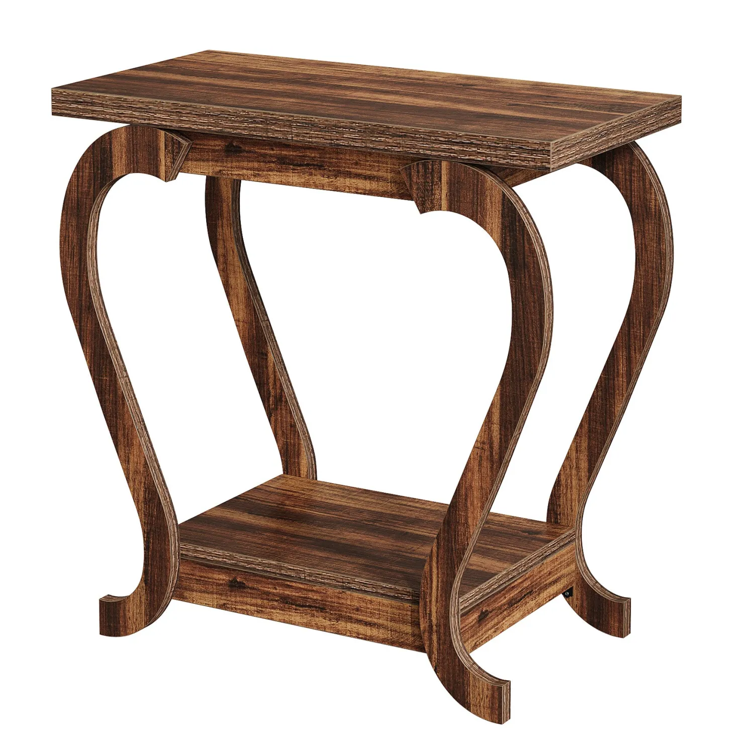 2-Tier End Table, Narrow Accent Side Table with with Storage Shelves