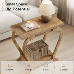 2-Tier End Table, Narrow Accent Side Table with with Storage Shelves