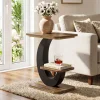 2-Tier End Table, Narrow Side Table with Metal Arc-Shaped Frame
