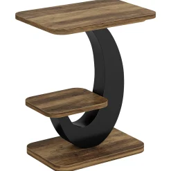 2-Tier End Table, Narrow Side Table with Metal Arc-Shaped Frame