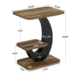 2-Tier End Table, Narrow Side Table with Metal Arc-Shaped Frame