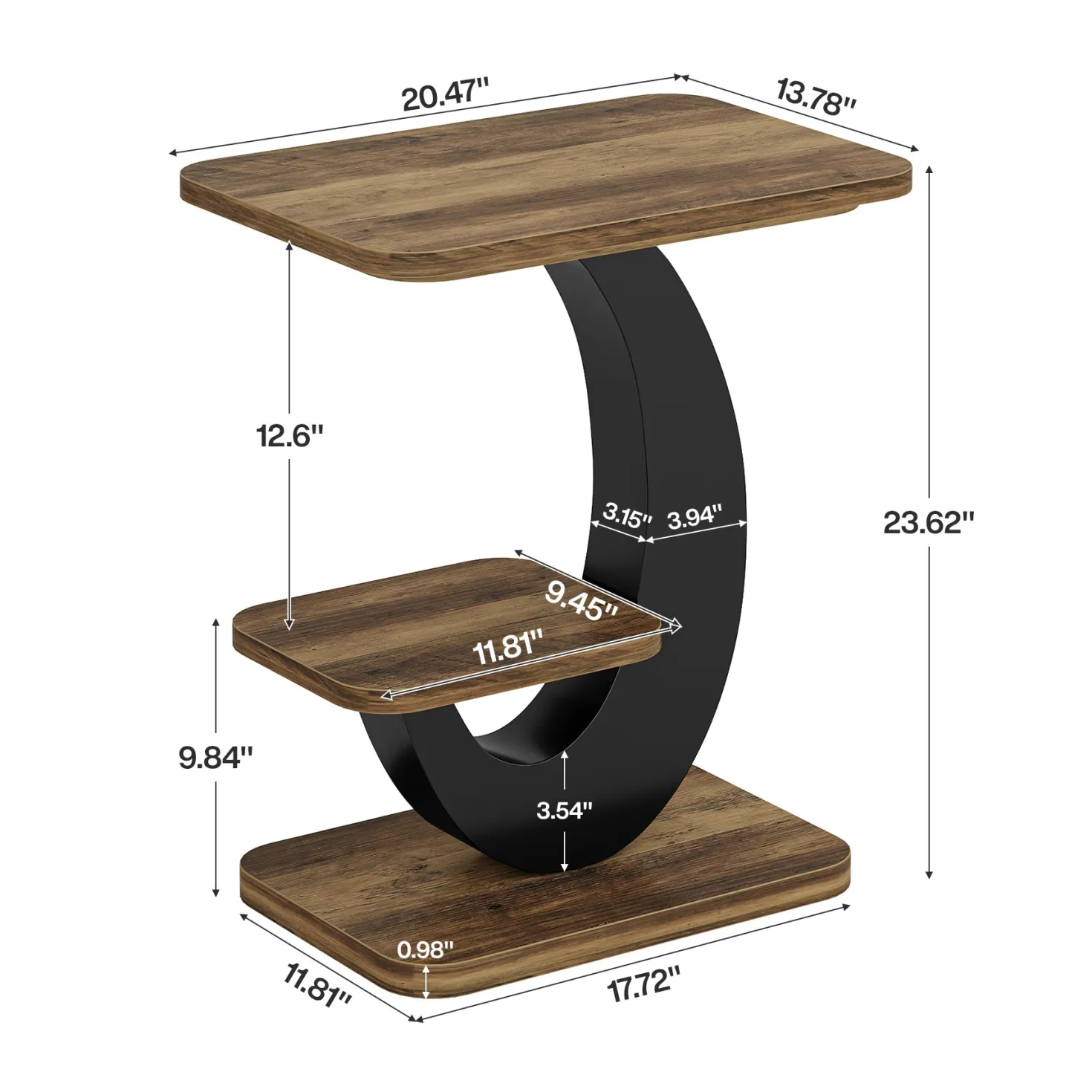 2-Tier End Table, Narrow Side Table with Metal Arc-Shaped Frame