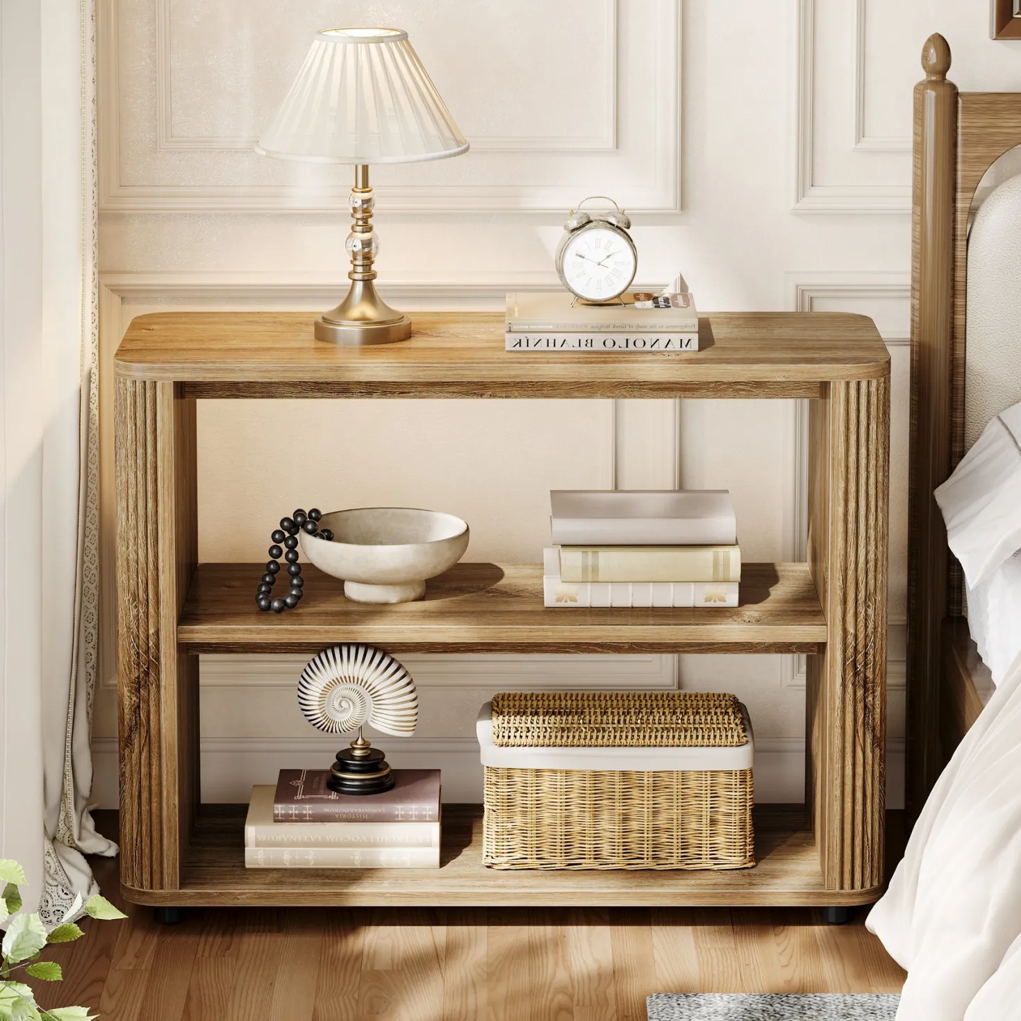 3-Tier End Table, Narrow Side Table Nightstand with Storage Shelves