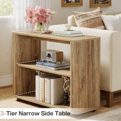 3-Tier End Table, Narrow Side Table Nightstand with Storage Shelves