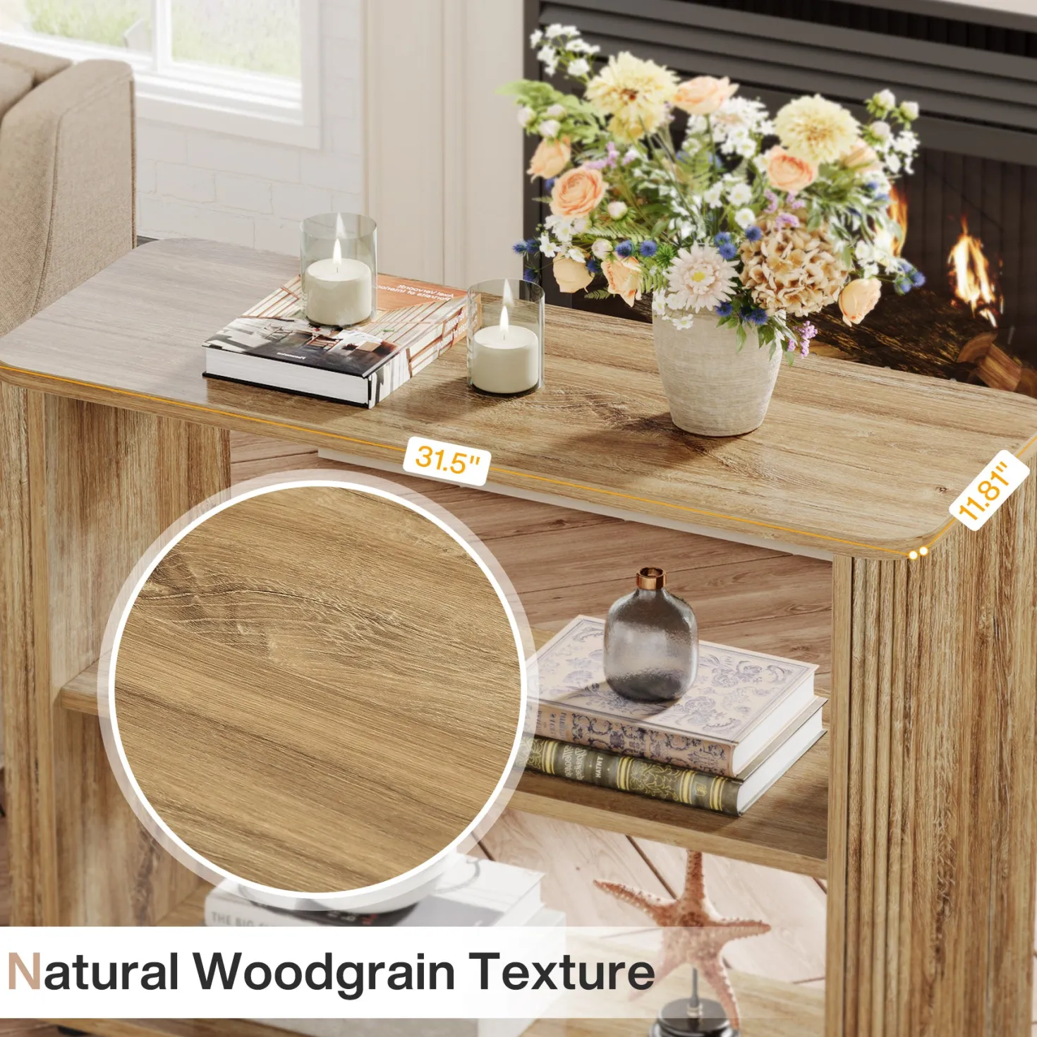 3-Tier End Table, Narrow Side Table Nightstand with Storage Shelves