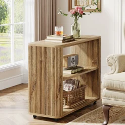 3-Tier End Table, Narrow Side Table Nightstand with Storage Shelves