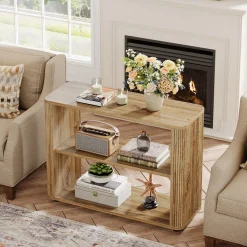 3-Tier End Table, Narrow Side Table Nightstand with Storage Shelves
