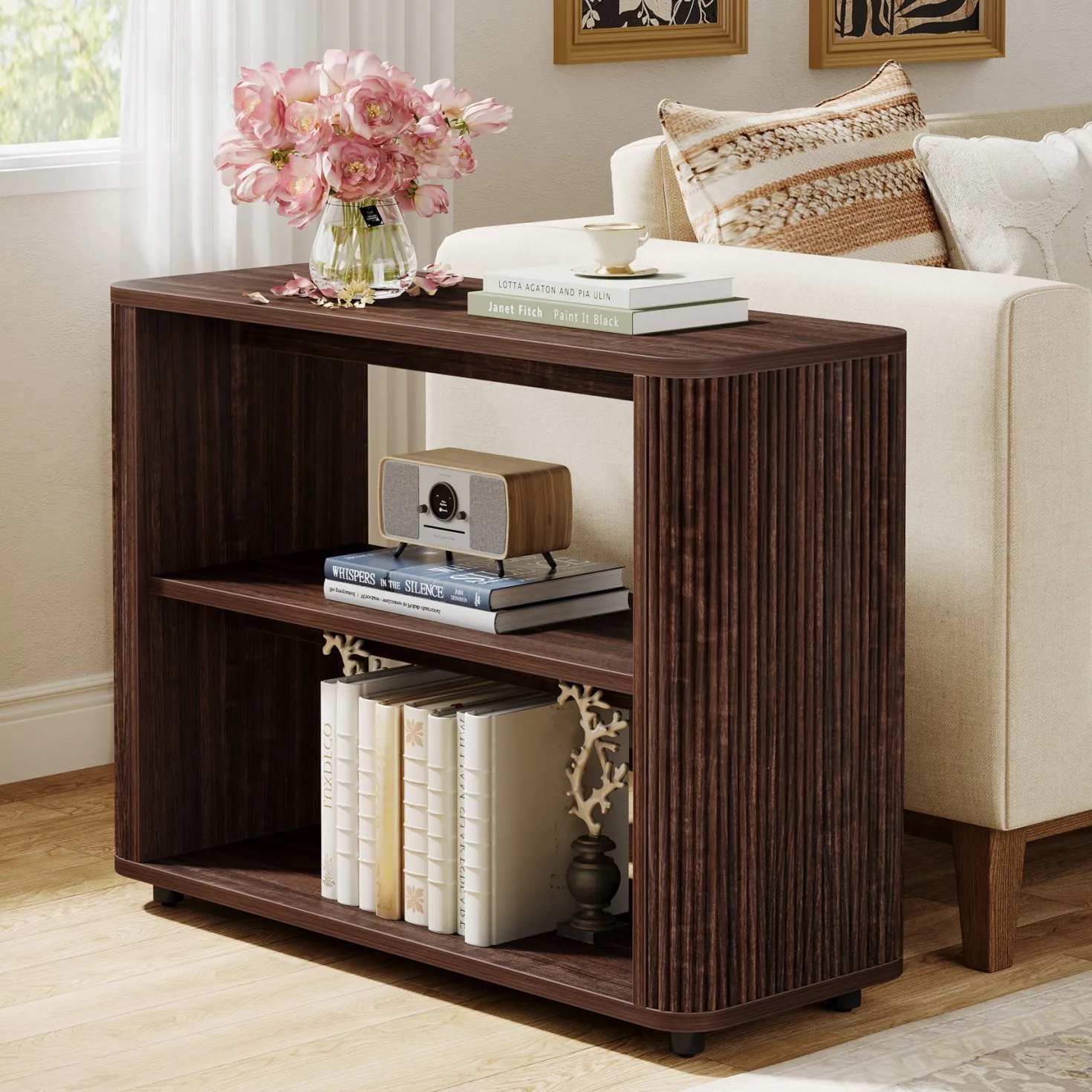 3-Tier End Table, Narrow Side Table Nightstand with Storage Shelves