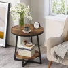 2-Tier End Table, Round Accent Bedside Table with Storage Shelf