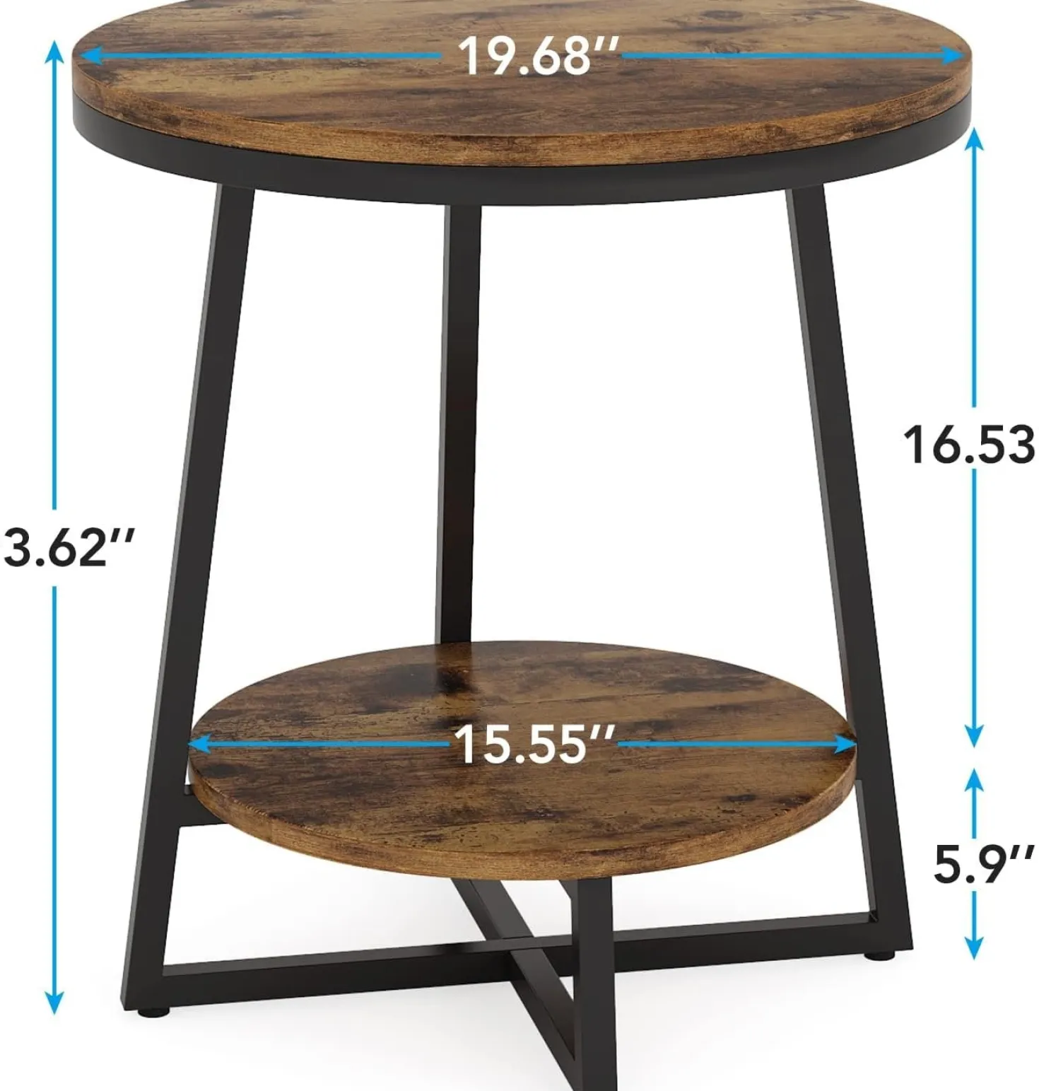 2-Tier End Table, Round Accent Bedside Table with Storage Shelf
