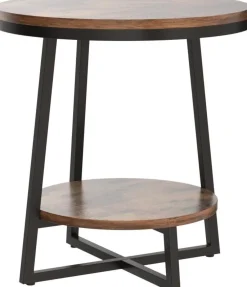 2-Tier End Table, Round Accent Bedside Table with Storage Shelf