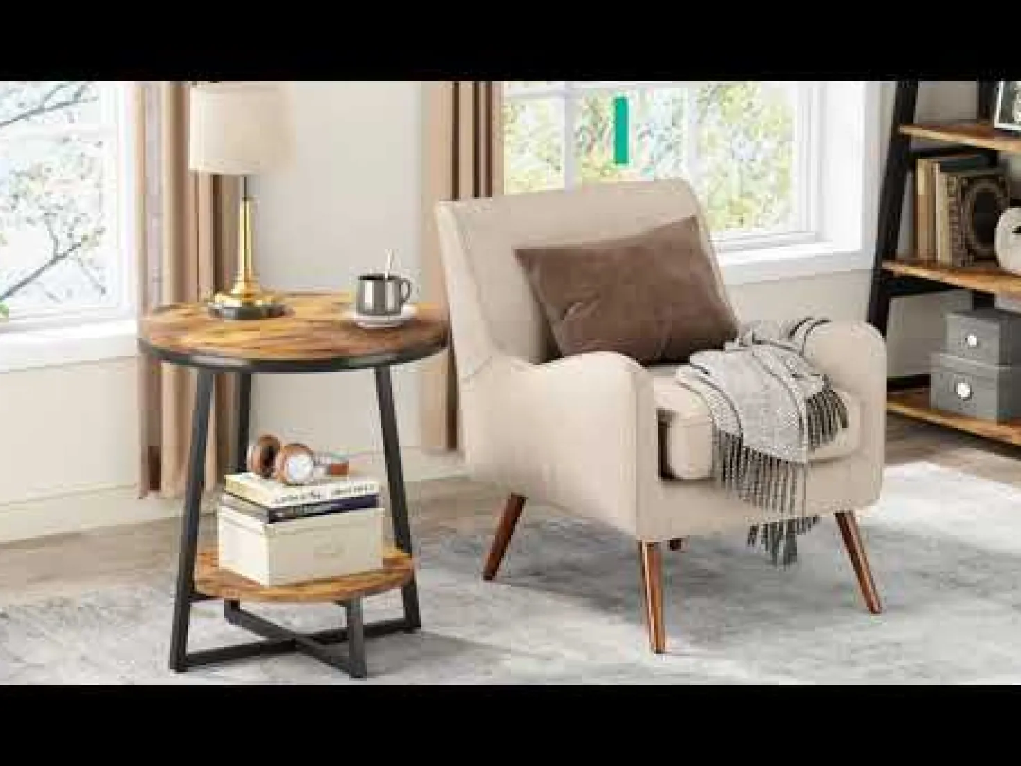 2-Tier End Table, Round Accent Bedside Table with Storage Shelf