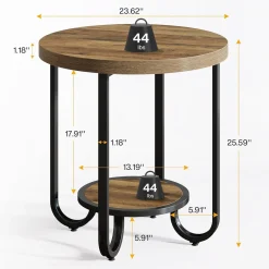 2-Tier End Table, Round Side Table Nightstand with Curved Metal Legs