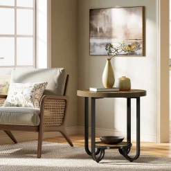 2-Tier End Table, Round Side Table Nightstand with Curved Metal Legs