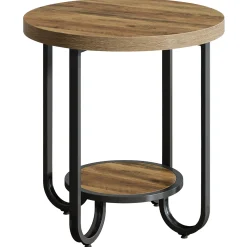 2-Tier End Table, Round Side Table Nightstand with Curved Metal Legs