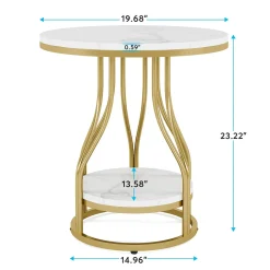 2-Tier End Table, Round Sofa Side Table with Metal Frame