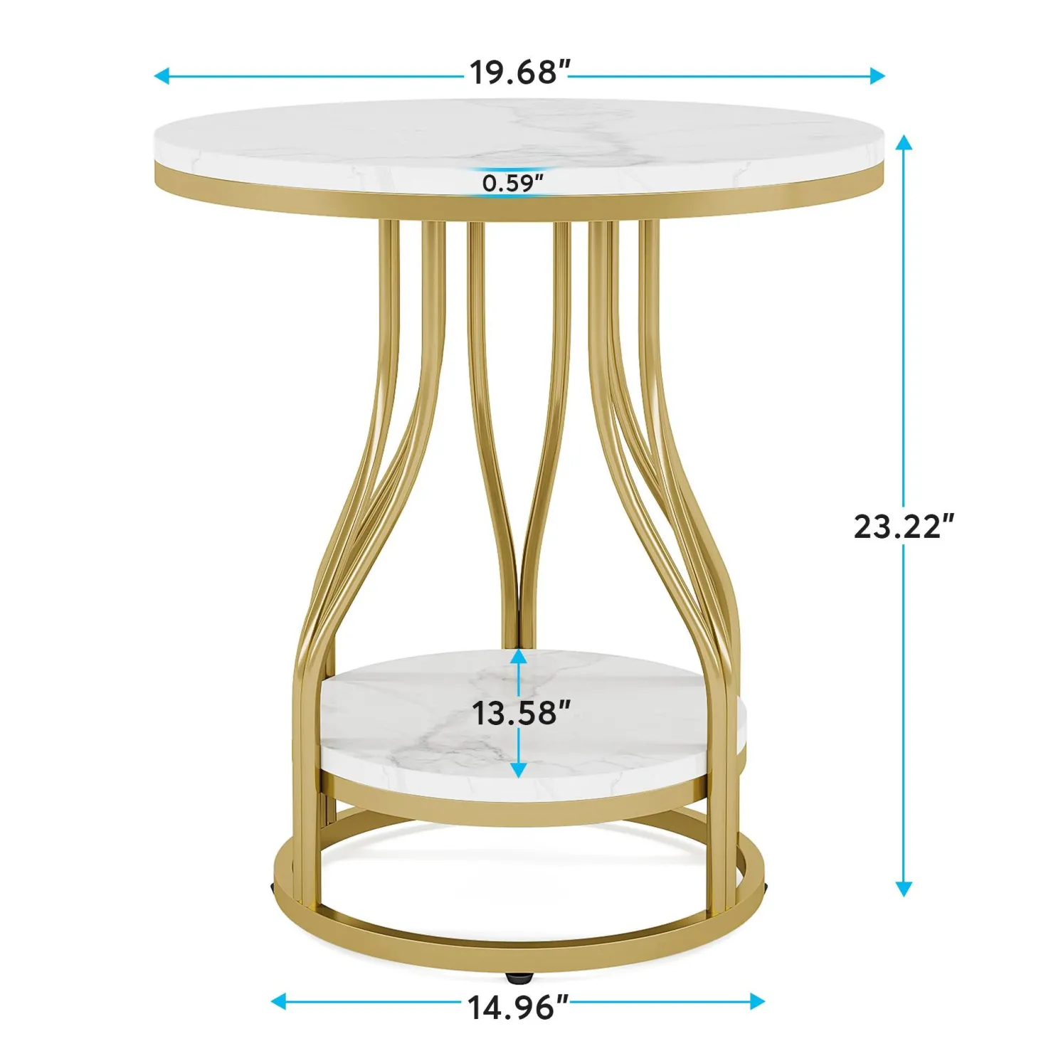 2-Tier End Table, Round Sofa Side Table with Metal Frame