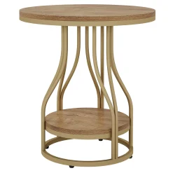 2-Tier End Table, Round Sofa Side Table with Metal Frame