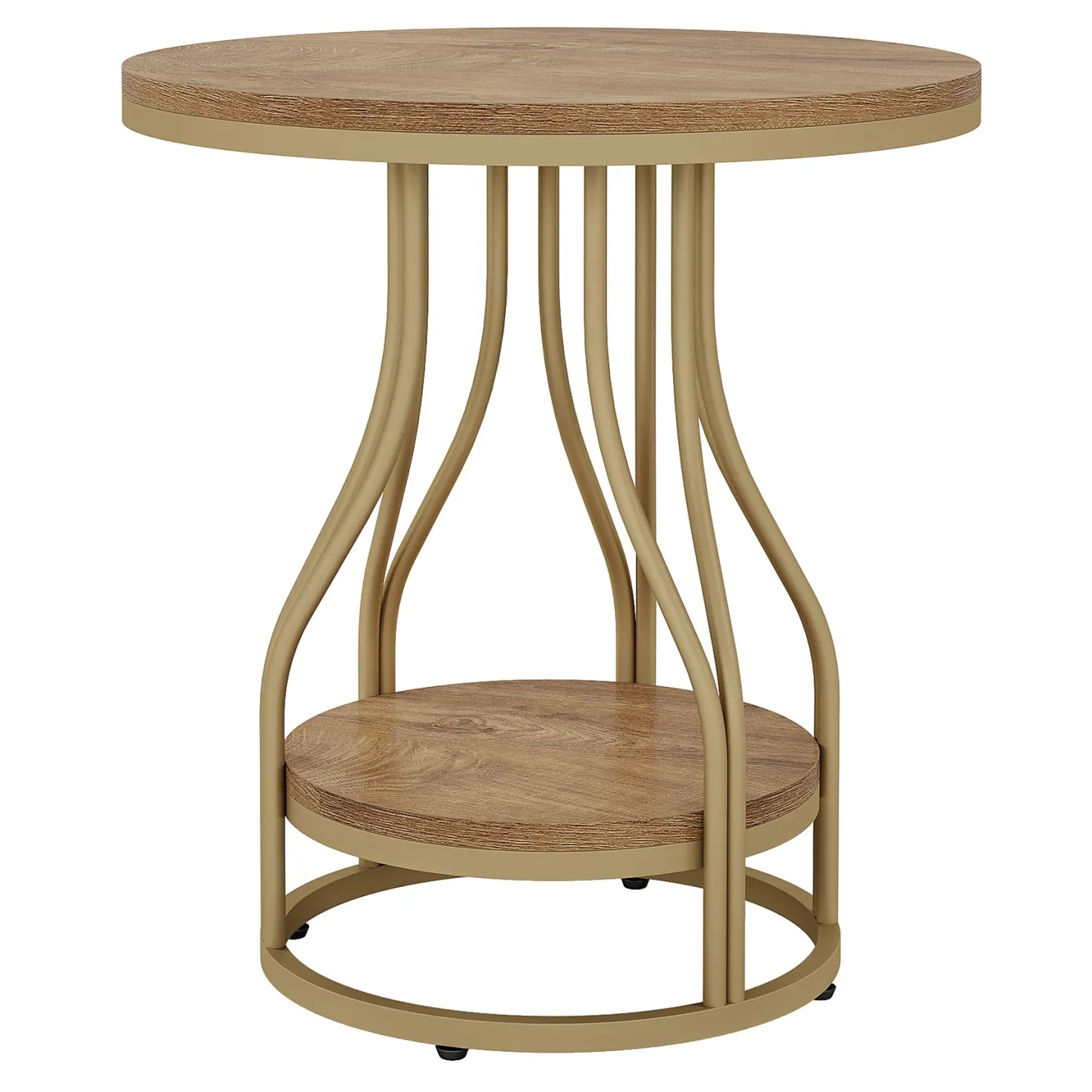 2-Tier End Table, Round Sofa Side Table with Metal Frame