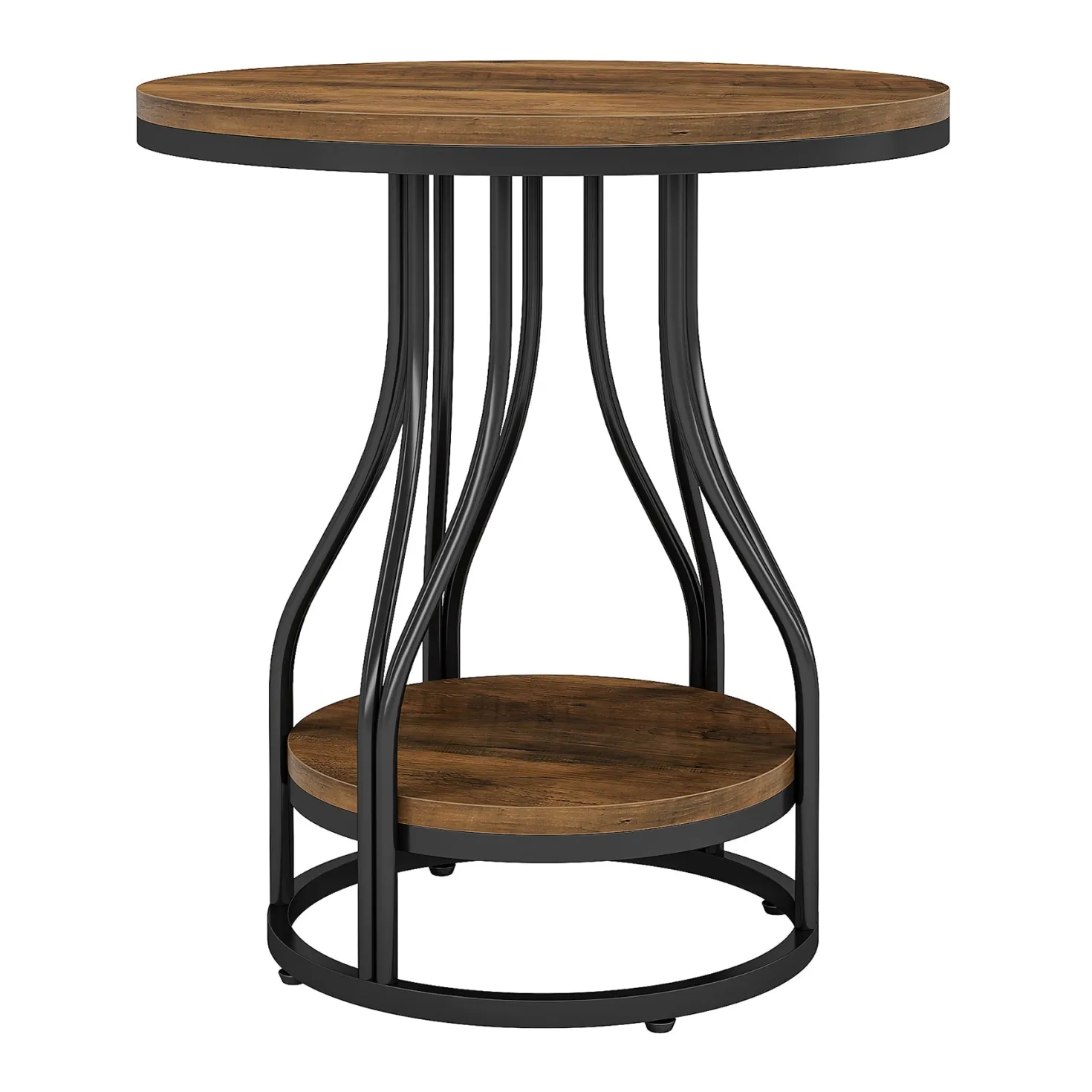 2-Tier End Table, Round Sofa Side Table with Metal Frame