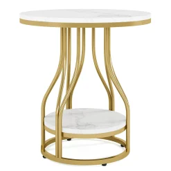 2-Tier End Table, Round Sofa Side Table with Metal Frame