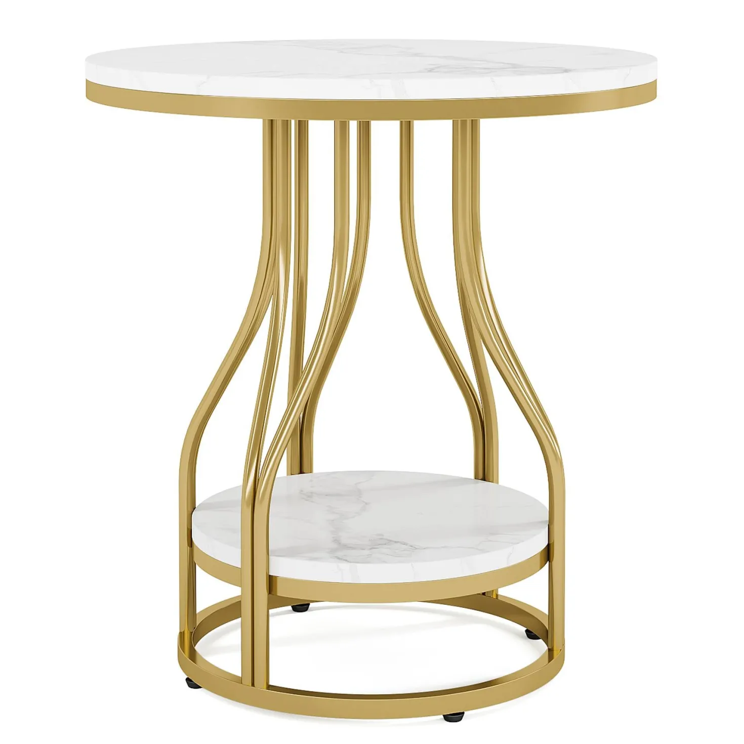 2-Tier End Table, Round Sofa Side Table with Metal Frame