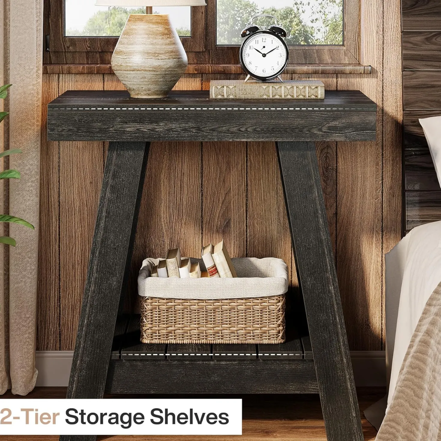 2-Tier End Table, Slim Sofa Side Table with Storage