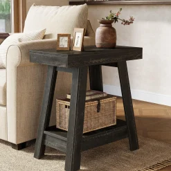 2-Tier End Table, Slim Sofa Side Table with Storage