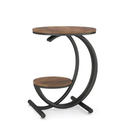 2-Tier End Table, Small Accent Side Table with C-Shaped Frame