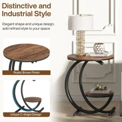 2-Tier End Table, Small Accent Side Table with C-Shaped Frame