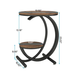 2-Tier End Table, Small Accent Side Table with C-Shaped Frame