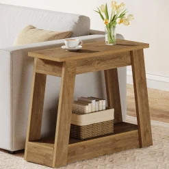 2-Tier End Table, Small Side Table With 2 Storage Shelves for Living Room