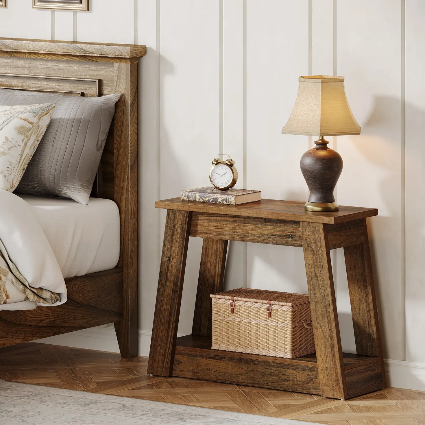 2-Tier End Table, Small Side Table With 2 Storage Shelves for Living Room