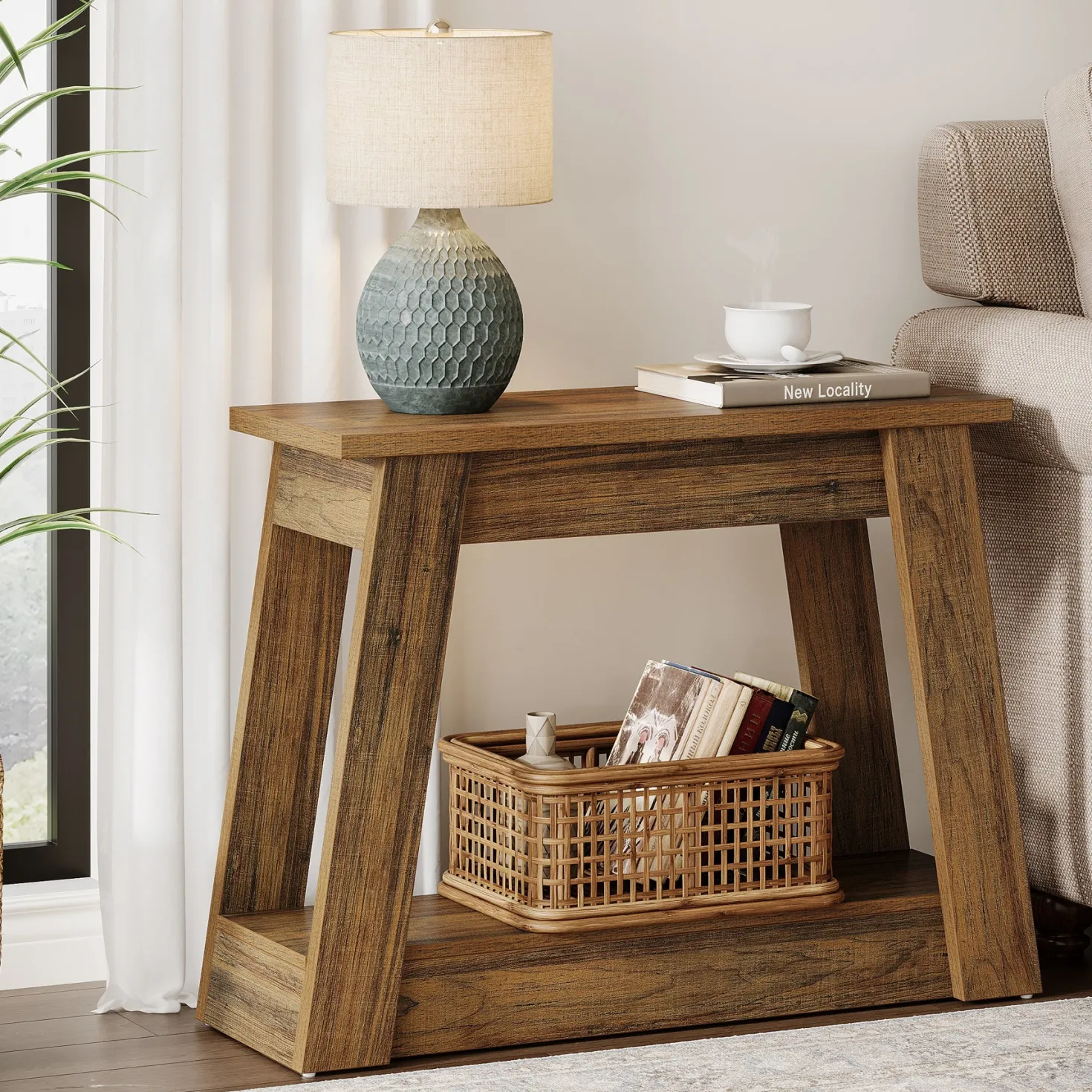 2-Tier End Table, Small Side Table With 2 Storage Shelves for Living Room