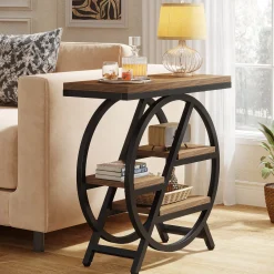 4-Tier End Table, Small Side Table Snack Table with Storage Shelves