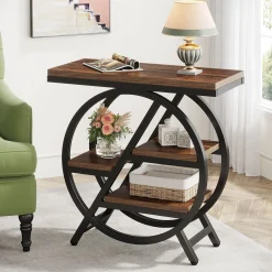4-Tier End Table, Small Side Table Snack Table with Storage Shelves