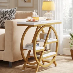 4-Tier End Table, Small Side Table Snack Table with Storage Shelves