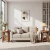 2-Tier End Table, Solid Wood Round Side Table with Grooved Textured Tabletop