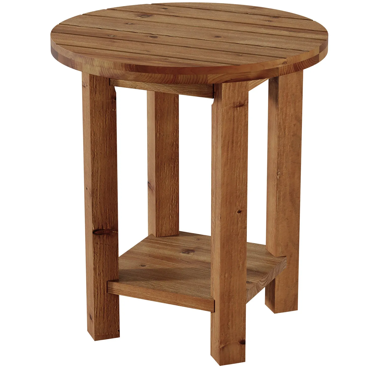 2-Tier End Table, Solid Wood Round Side Table with Grooved Textured Tabletop