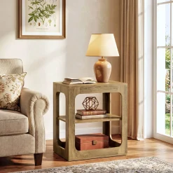 3-Tier End Table with Storage Shelves, Rustic Brown Side Table for Living Room and Bedroom