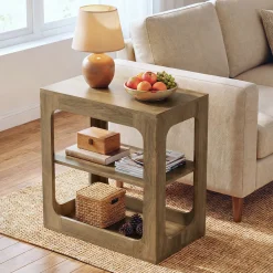 3-Tier End Table with Storage Shelves, Rustic Brown Side Table for Living Room and Bedroom