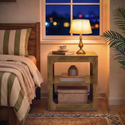 3-Tier End Table with Storage Shelves, Rustic Brown Side Table for Living Room and Bedroom