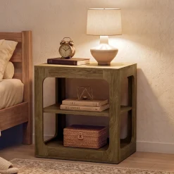 3-Tier End Table with Storage Shelves, Rustic Brown Side Table for Living Room and Bedroom